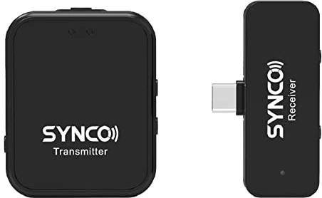SYNCO G1T Lavalier Mikrofon 150 m Reichweite 2,4-G-Funkmikrofonsystem mit Clip-on-Sender und Mini-Typ-C-Empfänger Eingebauter Akku für Smartphone-Tablet-Laptop mit Typ-C-Eingang für Vlog- Interview