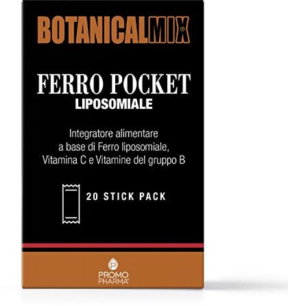 Botanical Mix Ferro Pocket Liposomiale - per Stanchezza e Supporto Energetico - Con Ferro ad Alto Assorbimeto, Vitamina C e Acido Folico - Integratore alimentare - Gusto fruttato - 20 Stick Pack