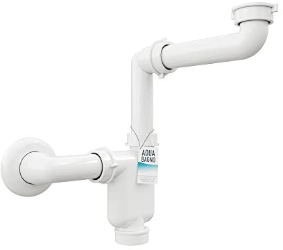 Aqua Bagno Raumsparsiphon Waschtisch - Möbelsiphon - Siphon platzsparend - Siphon flach - Bad - flexibel einstellbar - G 1 1/4 Zoll - DN32