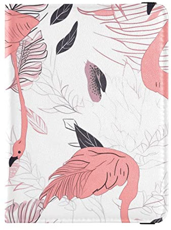 Reisepasshülle mit Flamingo-Illustration, Rosa und Weiß, Combo Reisepasshülle mit RFID-blockierender Reisepasshülle aus Leder, Rosa und weiße Flamingo-Illustration, Einheitsgröße, Kompakt