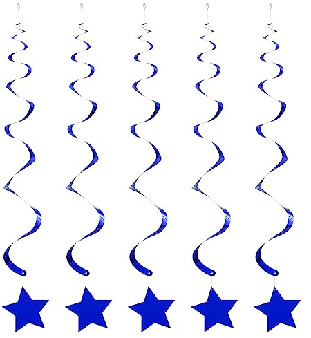 QUARKZMAN 10 Set Blau Sterne Hängend Dekorationen Glänzendes Funkeln Plastik Sterne Luftschlangen Decke Dekorationen für Hochzeit Geburtstag Party