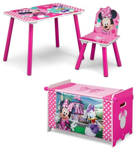 Delta Children Disney Minnie Mouse 3-Piece Toddler Playroom Set– Includes Table, Chair and Toy Box, Pink
