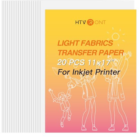 HTVRONT Transferpapier zum Aufbügeln für leichte T-Shirts, 20 Stück, 27,9 x 43,2 cm, Wärmetransferpapier für Tintenstrahldrucker, einfach zu bedienen, bedruckbares Wärmetransfer-Vinyl, lebendige