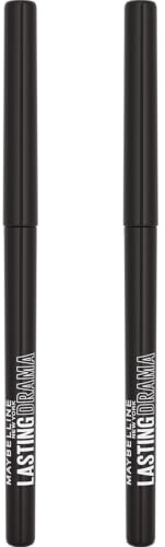Maybelline New York, Matita Automatica, Tenuta fino a 36H ore, Waterproof, Lasting Drama, Tonalità: Black Out Drama , Confezione da 2