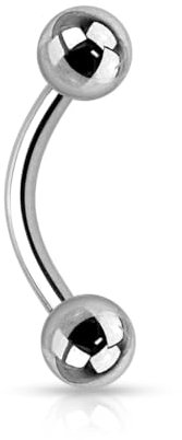 Paula & Fritz® Hantel-Stab UNIVERSAL Curved Barbell Titan-IUM Grade 23 Silber 1,6-mm Stab 6-mm Lang 3-mm Kugel Augenbrauen-Piercing Ohr Helix Snug