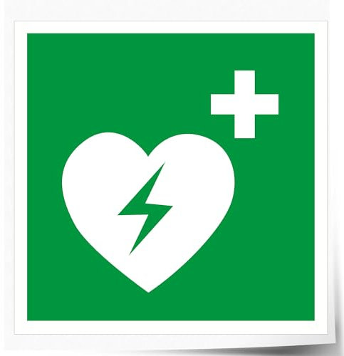 Indigos UG Aufkleber AED Defibrillator - 400x400 mm - Hotel, Firma, Schutz, Kita, Arzt, Praxis, Wohnung - Sicherheit - Warnung