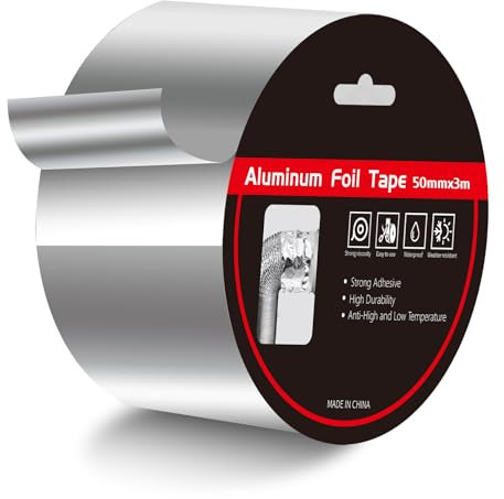 KitchenRaku Nastro di alluminio 50 mm x 3 m, in alluminio, resistente al calore, per alte e basse temperature, nastro adesivo per riparare e isolare