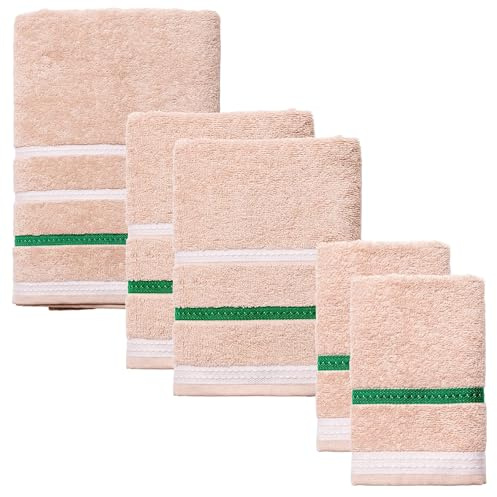 United Colors of Benetton. Set aus 2 Handtüchern + 2 Handtüchern + Badetuch von 450 g/m², 100% Baumwolle in beige gestreift