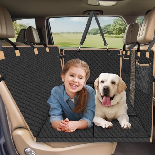 Reiseresa Hundedecke Auto Rückbank Hundedecke Rücksitz mit Stabiler Hartholzbrett und Sicherheitsgurte, Wasserdicht Hund Rücksitz für Alle PKWs Auto SUV, Schwarz