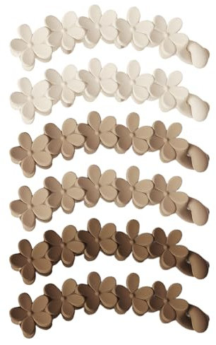 6 Pinzas Para el Pelo de Flores - Antideslizantes, Plátano Esmerilado, Dientes de Doble Fila, Verticales Pequeñas Coloridas - Accesorios Para el Cabello