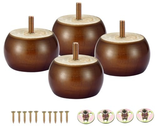 Mysummer 4PCS Walnut Solid Hardwood Round Bun Feet 2inches with M8 Bolt Predrilled for Furniture Ottoman Couch Cabinet Sofa Legs