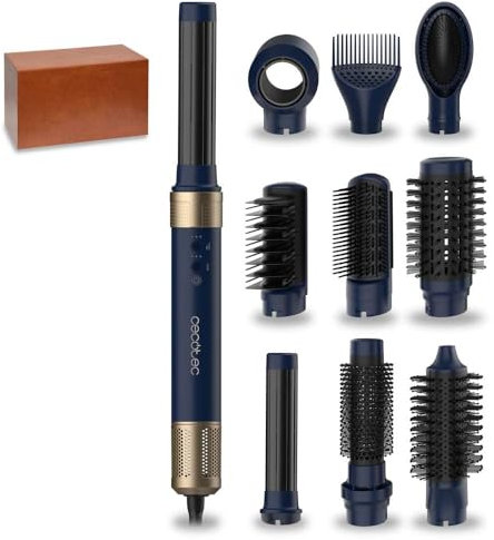Cecotec Brosse Soufflante avec 14 Têtes, Technologie Coanda CeramicCare 10in1 AirGlam Bleu. Brosse Chauffante 1400W, Moteur Numérique, Éliminateur de Frisottis, 3 Températures