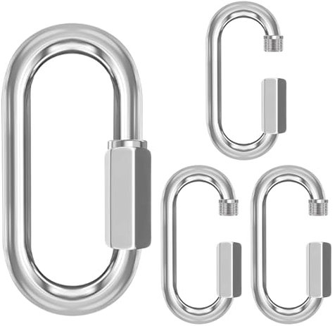 ORTAVA 4 Stück M4 Schraubkarabiner, Karabinerhaken Edelstahl 227 kg Lager, Edelstahl Karabiner für Outdoor, Schaukel, Camping und Wandern, Kettenglied Aus Edelstahl A2 V2