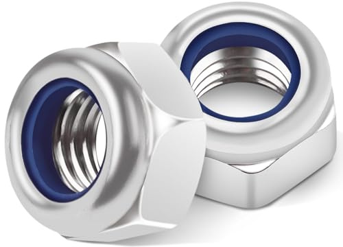 TA-VIGOR 10Pcs M12 Nylon Hex Lock Nuts, 304 Stainless Steel Nylon Insert Self-locking Nuts, Hexagon Threaded Nyloc Nut for Lock Washers Bolts Screws