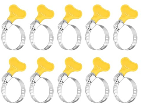 sourcing map 20Pcs Stainless Steel Hose Clamps Worm Gear Hose Clamp, 18-32mm(11/16 to 1-1/4) Adjustable Thumb Screw Key Type Clamps Fuel Line Clamps 8mm Bandwidth for Plumbing, Yellow