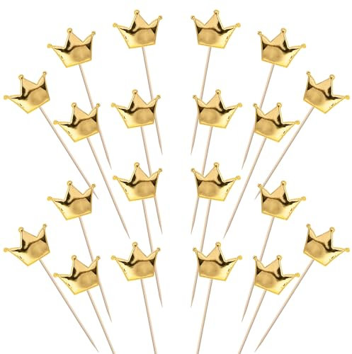 SYKYCTCY 30 Pack PU Cupcake Toppers Twinkle Sweet Crown Cupcake Picks Happy Birthday Cake Topper Happy Birthday Wedding Engagement Baby Shower Cake Decorations Party Supplies Gold