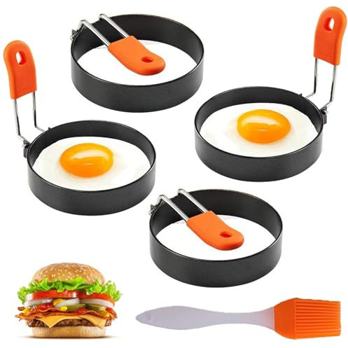 4 Piezas Anillo de Huevo de Acero Inoxidable, 4 Pulgadas Molde Antiadherente de Huevo Frito, Redondos Moldes para Huevos Fritos, para Freír Huevos, Panqueques, Empanadas, Tortillas