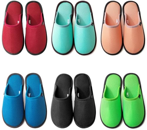 GURGER Chaussons Invités Lavable en Machine Antidérapant Pantoufles de Maison Hôtel Spa Voyage, Lot de 6