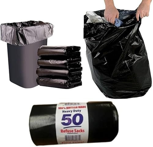 Heavy Duty Black Bin Bags 75L – Extra Strong Refuse Sacks | Large Rubbish Bags for Household, Garden, Commercial & Industrial Waste | Tear-Resistant & Leakproof Trash Liners | Eco-Friendly & Recycled