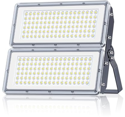 LAMLAMCK 200W LED Strahler Außen - 20000LM 7000K Kaltweiß LED Fluter Außen | mit Transformator, Superhell, IP67 Wasserdicht & Robust, Außenstrahler Scheinwerfer für Garagen, Höfe, Stadien, Fabrik