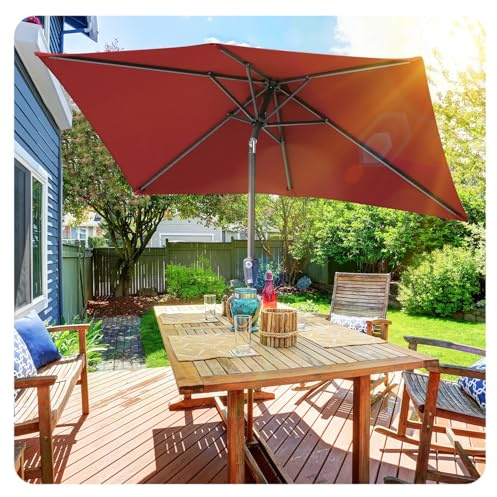 ISOISL Sonnenschirm 200x300CM Rot Gartenschirm Terrassenschirm Sonnenschutz Sonnenschirm Rechteckig Kippbar Großschirm für Balkon,Terrasse,Garten