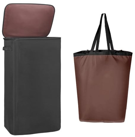 70L Slim laundry Basket with Lid,Inner Bag Removable, Collapsible Narrow Washing Basket for Small Spaces