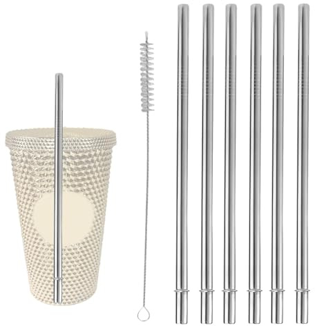 Lyreh 6uds Pajitas Acero Inoxidable para Starbucks Vasos Fríos Venti 16 oz, Reutilizables Rectas Metal con Cepillo Limpieza Sin BPA Repuesto Ideal Compatible con Starbucks Vasos