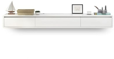 Lizhuzhuzs28 Moderne Meuble TV Flottant avec Portes rabattables et tiroirs Console TV Murale for Centre de Divertissement Flottant Console(Blanc,140x20x24cm)