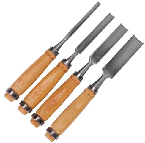 Operitacx Kit de Cinceles Curvos para Talla de Madera Mango Resistente, 4 Herramientas para Bricolaje y Trabajo Artesanal