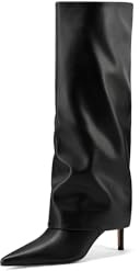 QUEEN HELENA Stivali Alti a Gambale Largo con Tacco a Spillo Donna K4076 (Nero Pu, Taglia unica, Sistema Taglie Calzature EU, Adulto, Donna, Numero, Media, 38)