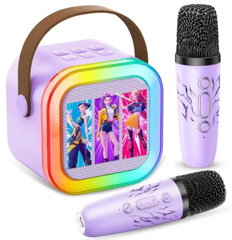Karaoke Machine Kids, Upgrade Karaoke Machine 2 Wireless Microphones, Mini Karaoke Bluetooth Speaker with Party Led Lights, Gifts for Boys Girls Children Toddler, Toys for Children (LMNTMKF-purple)