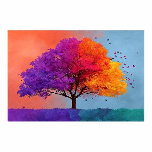 HOQIU quadro albero della vita Albero d'oro stelle fiume celeste arte della parete stampe su tela, quadri grandi dimensioni, camera da letto, cucina(giallo)-80x120cm Non incorniciato