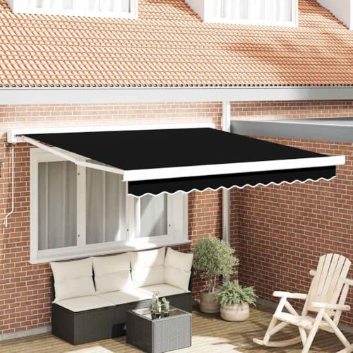 Markise Gelenkarmmarkise Balkonmarkise,Einziehbare Markise Schwarz 350 x 250 cm Stoff, Metall,Für Balkon Terrasse, Vielseitig Einsetzbar