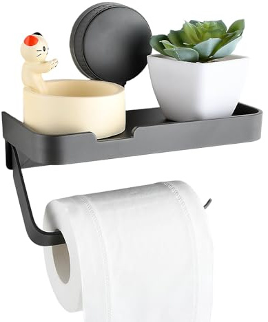 Toilettenpapierhalter Ohne Bohren mit Ablage, Rostfrei & Multifunktional Badezimmer Klorollenhalter WC Papier Halterung, Wandhalterung, Toilettenpapier Halterung für Telefone Feuchttücher (Grau)