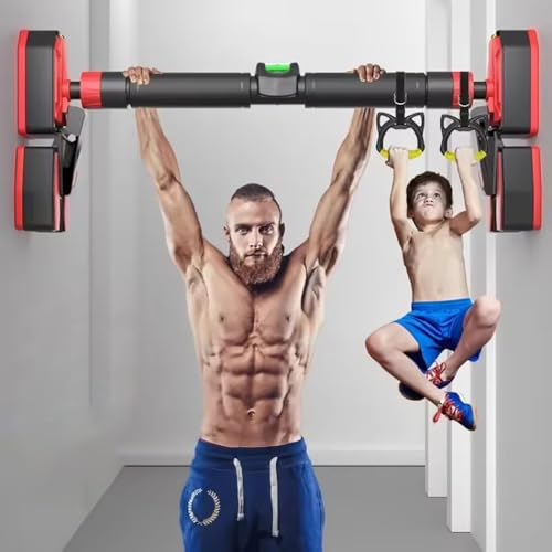 Barra De Dominadas,Türreck Klimmzugstange,Klimmzugstange Yürrahmen,Mit Doppelt Wasserwaage und Kinderzugschnur, doppelt abgestützte Dreiecksstrebeanpassbar bis 70-96cm für Krafttraining zu Hause