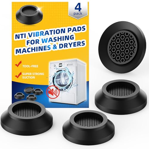 Anti Vibration Pads for Washing Machine 4 Pack, with Powerful Sucker Anti Vibration Pads Vibration Absorber,Washer and Dryer Stand, Noise Cancellation, Silicone Anti Slip Muffling Mat