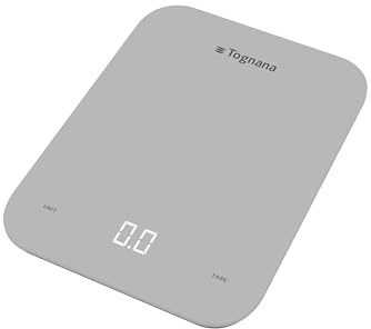 Tognana Iridea, Bilancia da cucina con display LCD e tasti touch, vetro temperato-Plastica, grigio perla