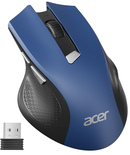 Acer Mouse Wireless Ergonomico, mouse computer ottico USB senza fili, 2,4 GHz con ricevitore mini USB, 1600 DPI regolabile, 6 pulsanti, compatibile con PC/Mac/Laptop/Chromebook
