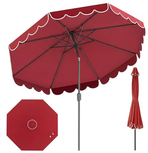 COSTWAY Sonnenschirm 300 cm, Gartenschirm mit Kurbel und Volant | beidseitig um 30° knickbar, Terrassenschirm mit 8 Rippen, Marktschirm für Garten, Balkon, Terrasse, Rot