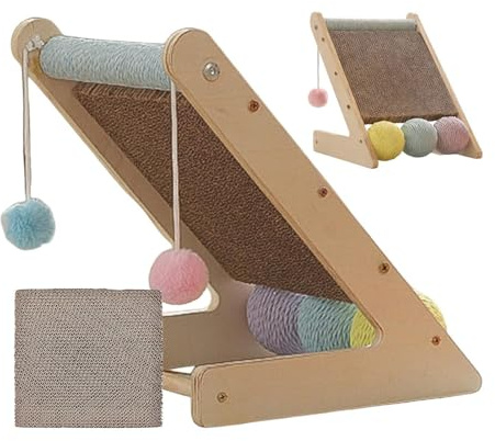 Tablero rascador para Gatos Triangular de Cartón con Pelotas Interactivas