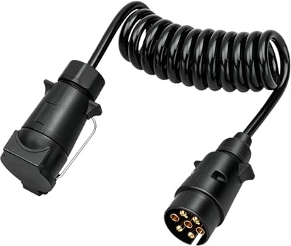 Vexnaro Rallonge Remorque 7 Broches 2 M, Câble Spirale 12V avec Prise Mâle et Femelle, Connecteur Extension pour Éclairage Remorque Caravane Camion Tracteur et Camping Car