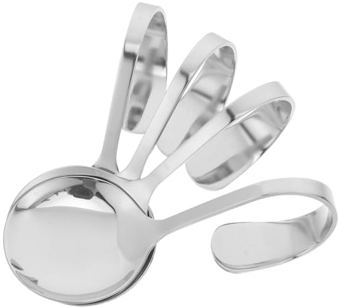 COMPUKAS Cucchiaio Curvo in Acciaio Inossidabile Argento per Insalata e Dessert, Set da 4 Pezzi, per Ristoranti e Feste, Design Unico e Resistente