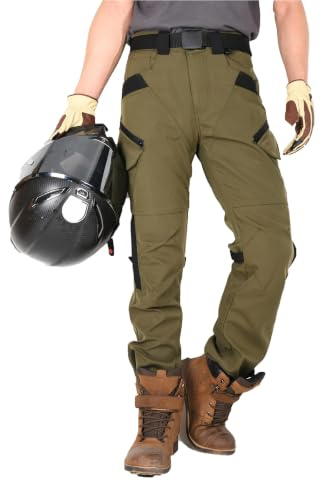 Pantalones Moto Hombre Cargo Urban de Tejido Oxford, Pantalones Cargo Moto Hombre Multibolsillos de Corte Slim para Ciudad, Touring y Uso Diario (Verde,L)