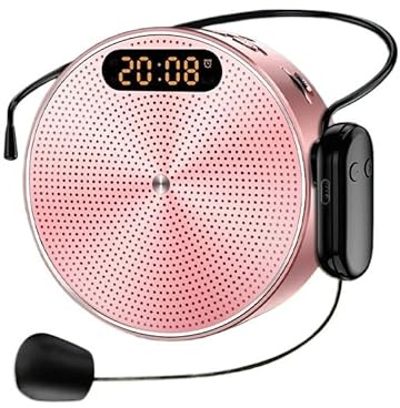 BINGNU Sprachverstärker, Drahtlose Uhr Megaphon Tragbarer Sprachverstärker Lehrerhandbuch Mikrofonlautsprecher 5W(Pink)