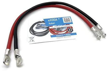Exoda Batteriekabel Set 35mm² 50cm M8 Kabelschuhe Rot Schwarz Kupfer | Batteriekabel, 50 cm Länge, 35 mm² Querschnitt, M8 Kabelschuhe, für Autos, Kfz, Boote, hohe Flexibilität, hitzebeständig
