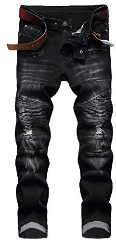 Liuhond Men's Ripped Straight Holes Stretchy Jeans(32, 209 Black)