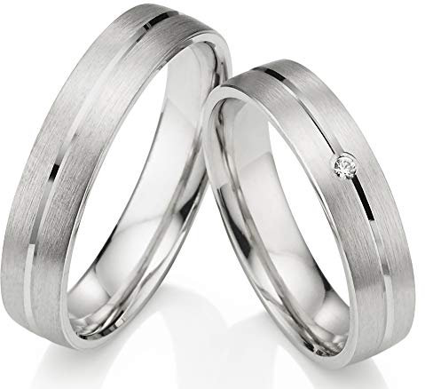 123traumringe Eheringe in 925 Silber I Partnerringe mit Etui & Gravur I Damenring mit 1 Zirkonia I Wählbare Ringgröße 50-70 mm I Hochwertige Verlobungsringe in 4,5 mm Breite & 1,5 mm Stärke I S74