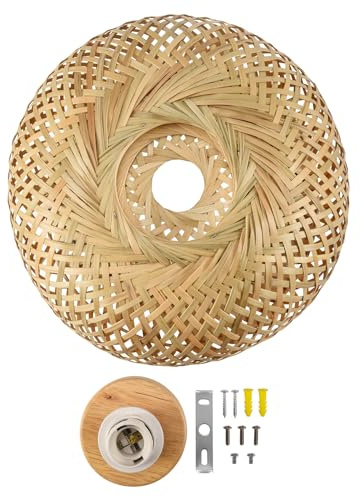 Quystetes LáMpara de Techo Colgante de Mimbre de Bambú para Sala de Estar, Dormitorio, Comedor, 30 X 18 Cm
