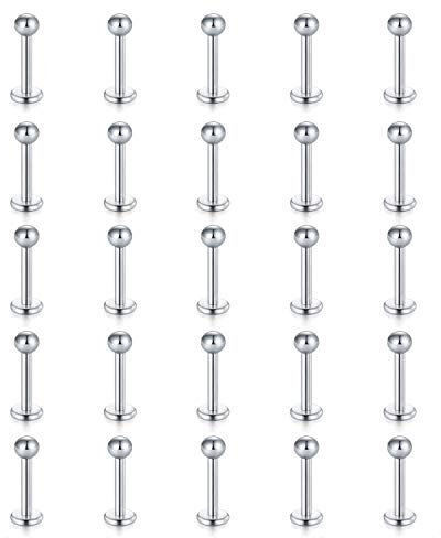 vcmart 25er Silber Lippenpiercing Labret Stecker Set 16G 6mm Edelstahl Monroe Medusa Piercing Bar