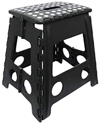 B4E Large Folding Step Stool 15/39cm Lightweight Foldable and Portable Footstool For Kitchen/Bathroom/Toilet/Caravan | Collapsible/Anti-Slip Black PP Plastic Footstool With Carrying Handle